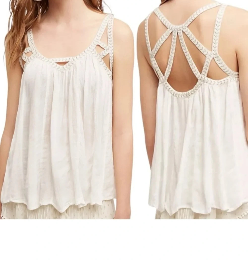 Anthropologie Vanessa Virginia Cream Cutwork Gauze Tank Goddess Boho Flowy 6